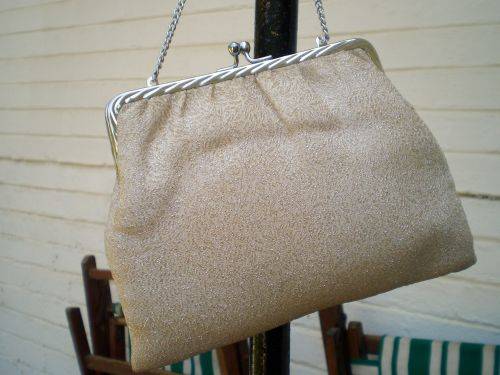 1950s Champagne Silver Color Evening Cocktail Handbag