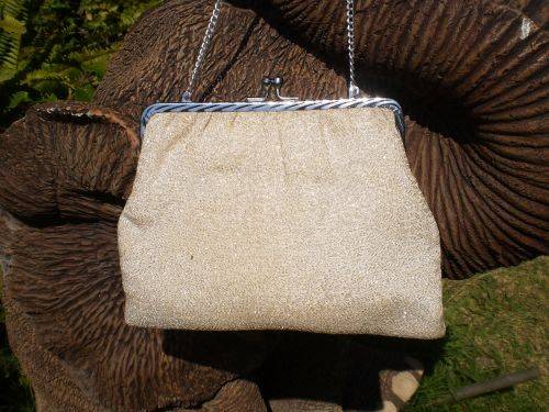 1950s Champagne Silver Color Evening Cocktail Handbag