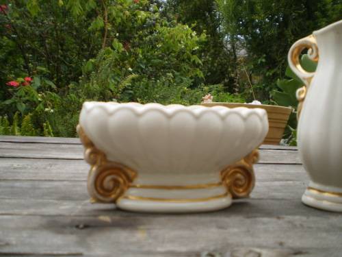 Wade Porcelain Set Of Cream White Small Vase And Jug With Gilt Decoration marked