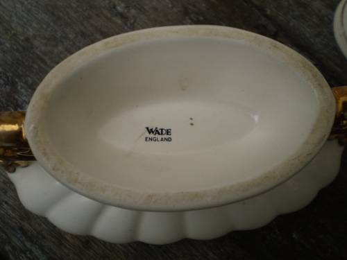 Wade Porcelain Set Of Cream White Small Vase And Jug With Gilt Decoration marked