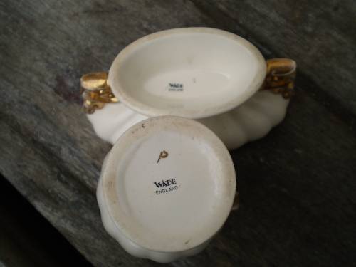 Wade Porcelain Set Of Cream White Small Vase And Jug With Gilt Decoration marked