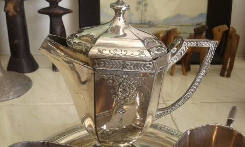 Silverplated Flower Engraved Tea Coffee Set Teapot Sugar And Milk Jug