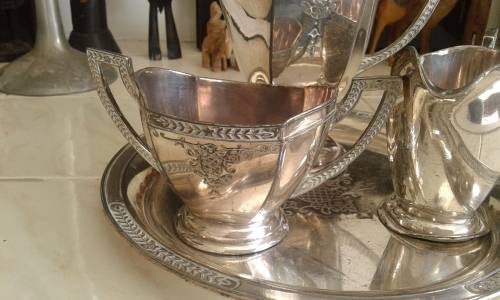 Silverplated Flower Engraved Tea Coffee Set Teapot Sugar And Milk Jug