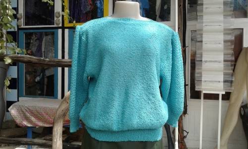 Original 1980s Vintage Turquoise Knit Top Long Sleeves