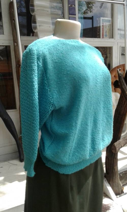 Original 1980s Vintage Turquoise Knit Top Long Sleeves