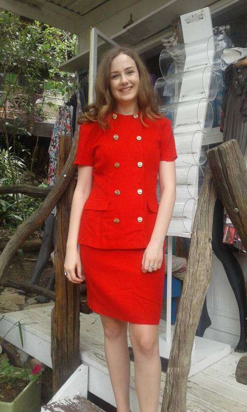 Vintage 1980s Red Costume Skirt Suit Size 8