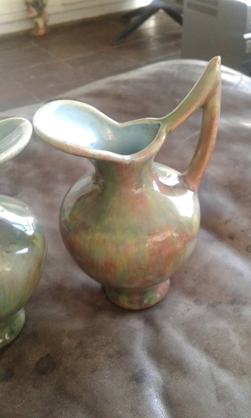 Set of two vintage mid century modern Majolica vases
