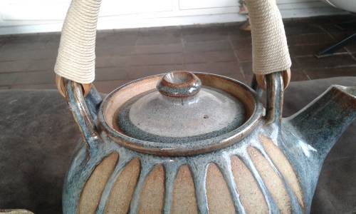 Beautiful Vintage Large Stoneware Tea Kettle Sugar Bowl Milk Jug