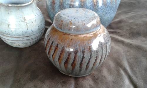 Beautiful Vintage Large Stoneware Tea Kettle Sugar Bowl Milk Jug