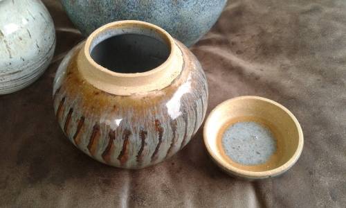 Beautiful Vintage Large Stoneware Tea Kettle Sugar Bowl Milk Jug