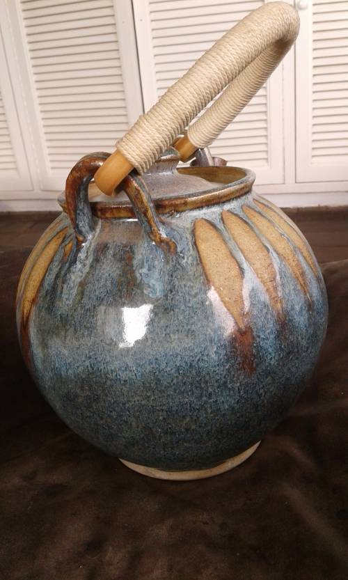 Beautiful Vintage Large Stoneware Tea Kettle Sugar Bowl Milk Jug