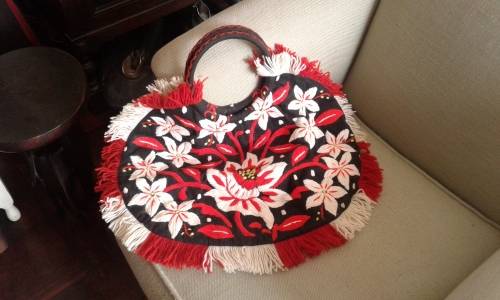 Gorgeous Original Large 1950s Vintage Embroidered Fabric Handbag Shopping Bag