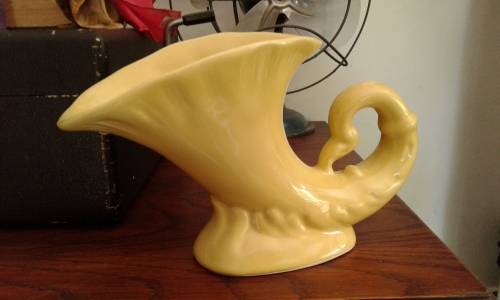 Vintage Yellow Cornucopia Luci Ware Vase No.7008 circa 1940s