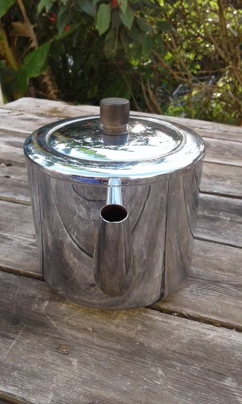 Antique Art Deco Bredemeijer Hilversum Stainless Steel Double Walled  Bakelite HandleTea Pot Holland