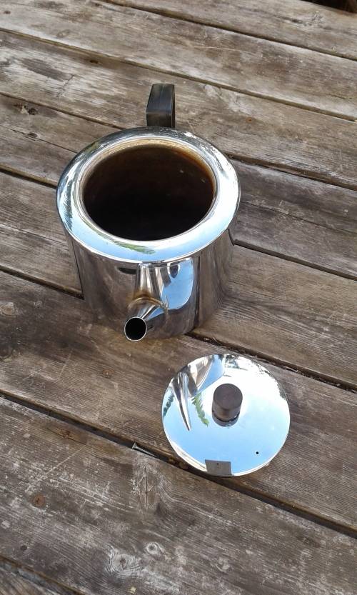 Antique Art Deco Bredemeijer Hilversum Stainless Steel Double Walled  Bakelite HandleTea Pot Holland