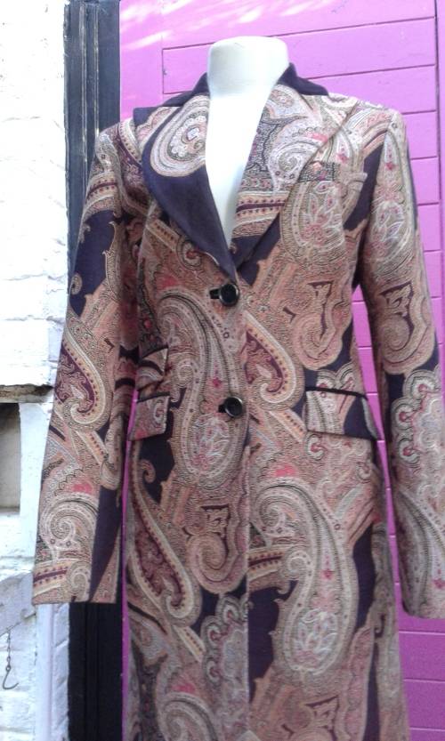Exquisite Italian Designer  Coat By Etro Milano Paisley Pattern Size 10 Excellent Condition