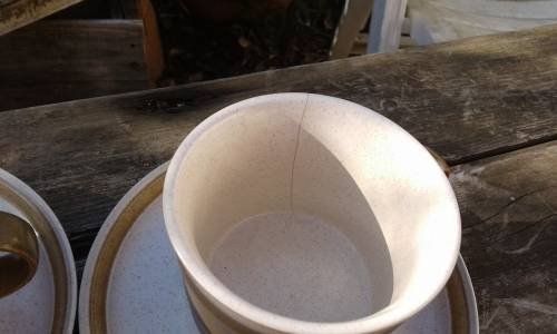 Set Of Japanese Brown Speckle Stoneware Country Manor 5 Cups And Saucers