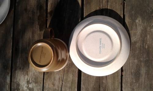 Set Of Japanese Brown Speckle Stoneware Country Manor 5 Cups And Saucers
