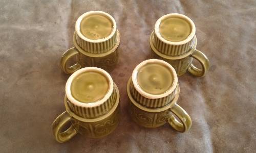 Vintage Mid Century Modern Green Japanese Stoneware Cups Mugs