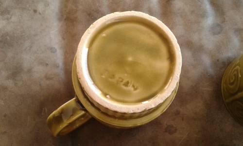 Vintage Mid Century Modern Green Japanese Stoneware Cups Mugs