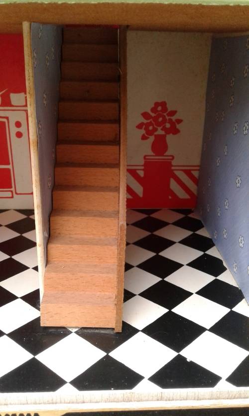 Antique Vintage Two Storey Wooden Doll House Front Slides To The Side