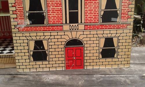 Antique Vintage Two Storey Wooden Doll House Front Slides To The Side