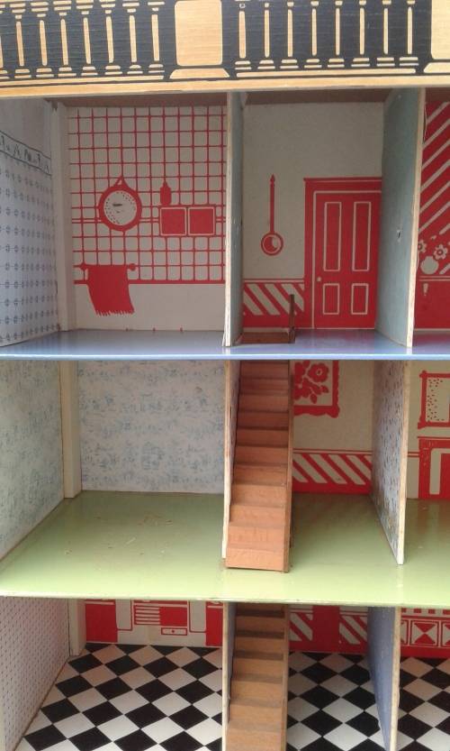 Antique Vintage Two Storey Wooden Doll House Front Slides To The Side