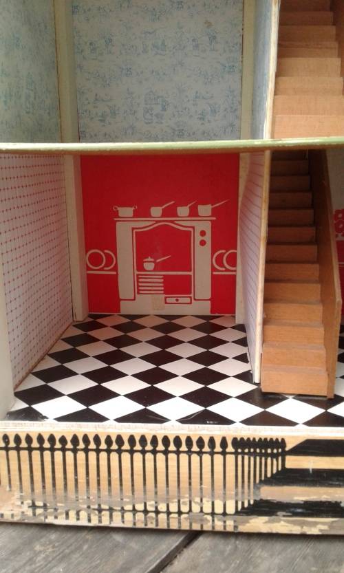Antique Vintage Two Storey Wooden Doll House Front Slides To The Side
