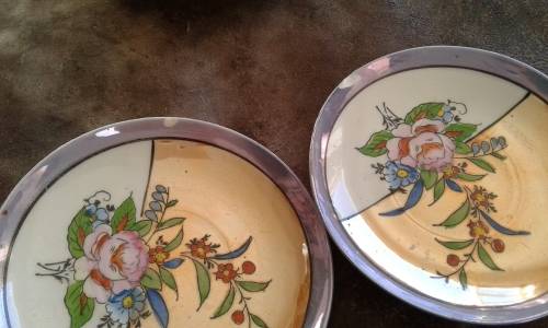 Set Of 5 Japanese Handpainted Lusterware Flower Tea Cup 4 Saucers