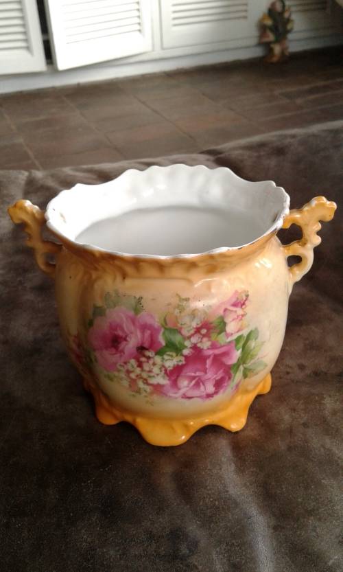 Antique Porcelain Cookie Jar With Rose Design