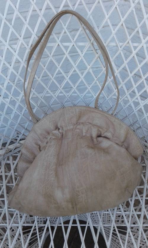 Vintage Genuine Beige African Buffalo Leather Handbag Bag
