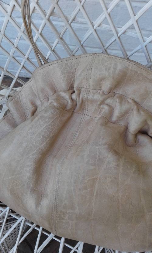 Vintage Genuine Beige African Buffalo Leather Handbag Bag