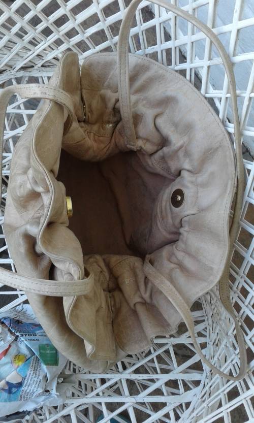 Vintage Genuine Beige African Buffalo Leather Handbag Bag