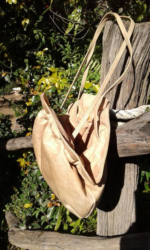 Vintage Genuine Beige African Buffalo Leather Handbag Bag