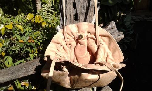 Vintage Genuine Beige African Buffalo Leather Handbag Bag