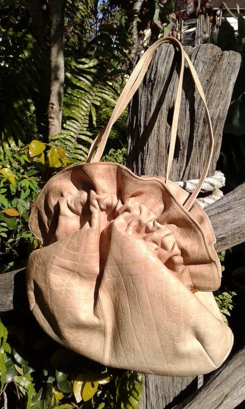 Vintage Genuine Beige African Buffalo Leather Handbag Bag