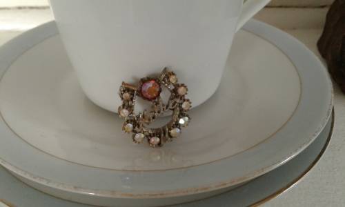 Antique Rhinestone Mother Brooch In Silver Toned Frame