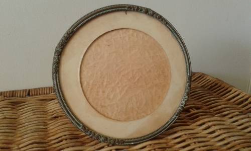 Antique Victorian Round Ornate Brass Picture Frame With Glass