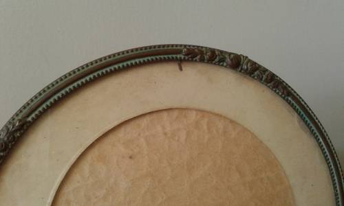 Antique Victorian Round Ornate Brass Picture Frame With Glass