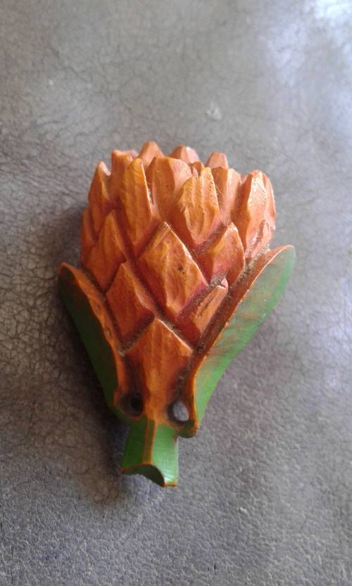 Vintage Handcarved Wooden Protea Brooch Pin