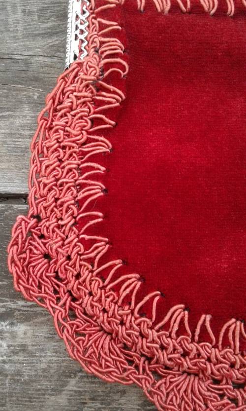 Vintage Italian 1950s Red Velvet Crochet Border Evening Handbag Bag With Silver Chain