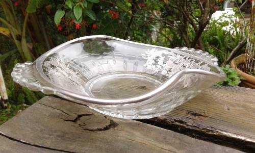 Vintage Glass Snack Bowl With Delicate Silver Plate Decoration