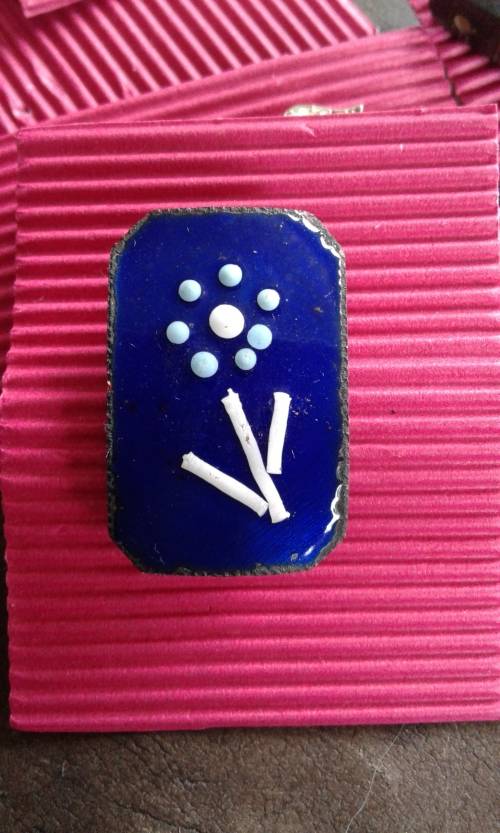 Vintage Mid Century Modern Deep Blue Enamel Flower Brooch