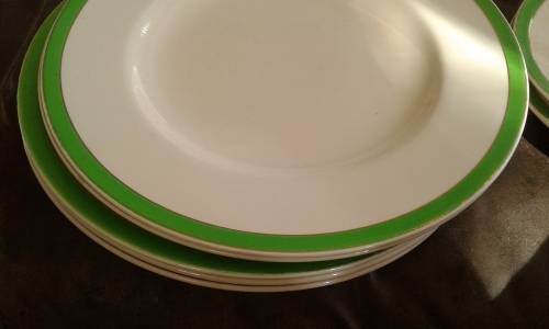 Queens Green Solianware Simpson`s Potteries Green Gold Rimmed Art Deco Dinner Set 13 Pieces