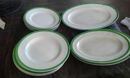 Queens Green Solianware Simpson`s Potteries Green Gold Rimmed Art Deco Dinner Set 13 Pieces