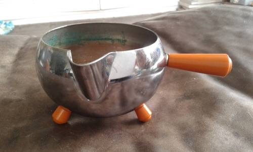 Vintage Mid Century Chrome Over Copper Milk Jug With Bakelite Feet And Handle Challenger