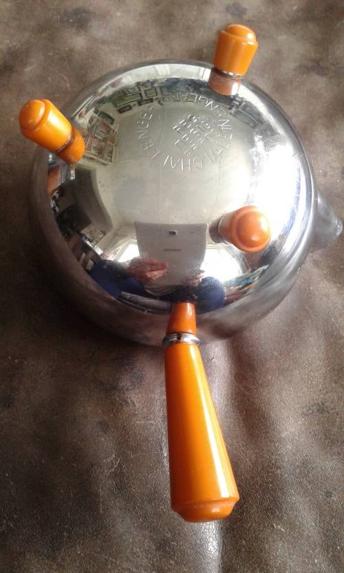 Vintage Mid Century Chrome Over Copper Milk Jug With Bakelite Feet And Handle Challenger