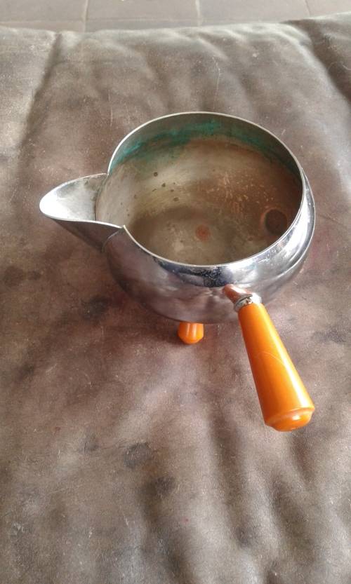 Vintage Mid Century Chrome Over Copper Milk Jug With Bakelite Feet And Handle Challenger