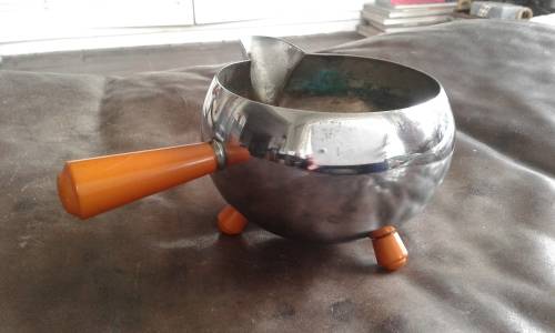 Vintage Mid Century Chrome Over Copper Milk Jug With Bakelite Feet And Handle Challenger