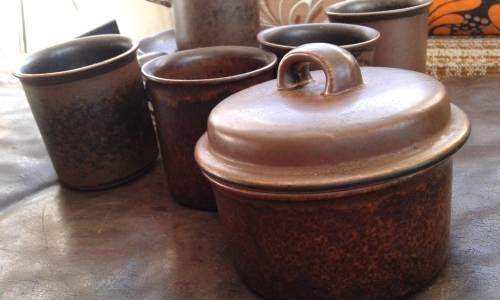 Arabia Ruska Set 5 Tea Cups Saucers And Sugar Bowl Finland Mid Century